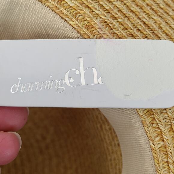 Charming Charlie broad brimmed floppy straw hat orange trim - Picture 7 of 8